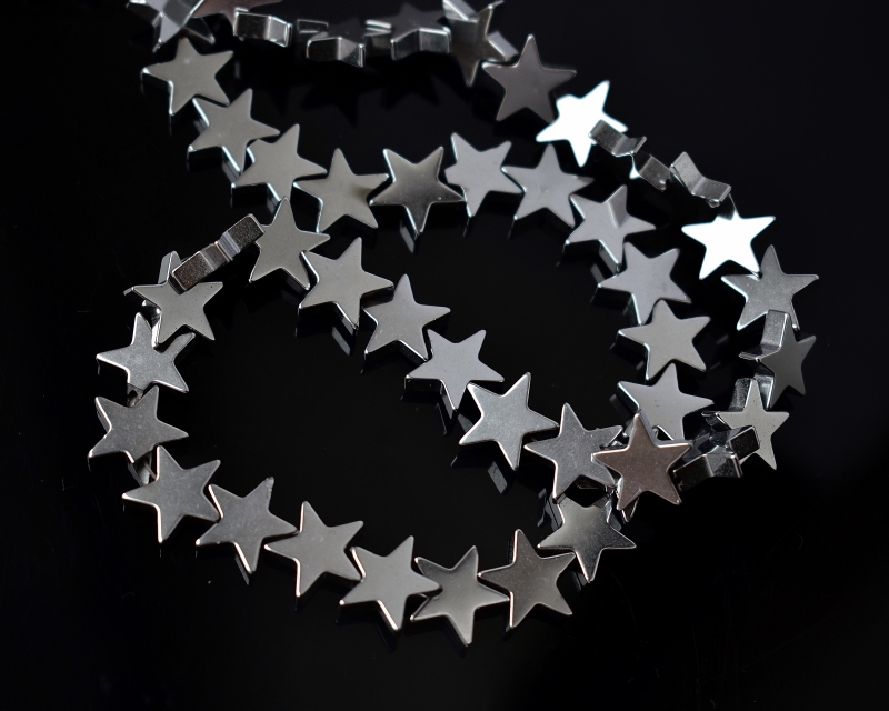 Бусины Гематит тонированный звезды цвет серебро размер 10,5*2,5мм имитация