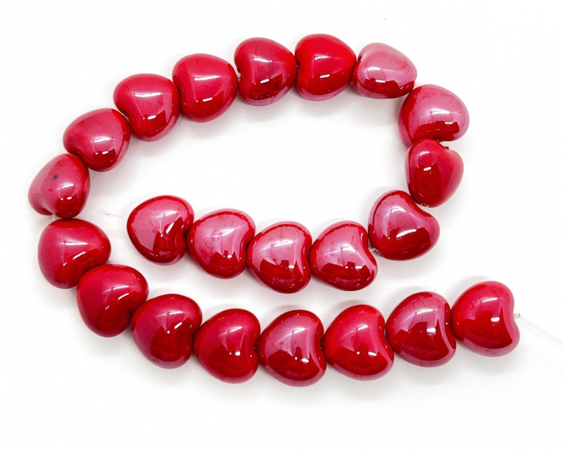 Бусины керамические сердечки цвет красный размер 15,5*12*11мм