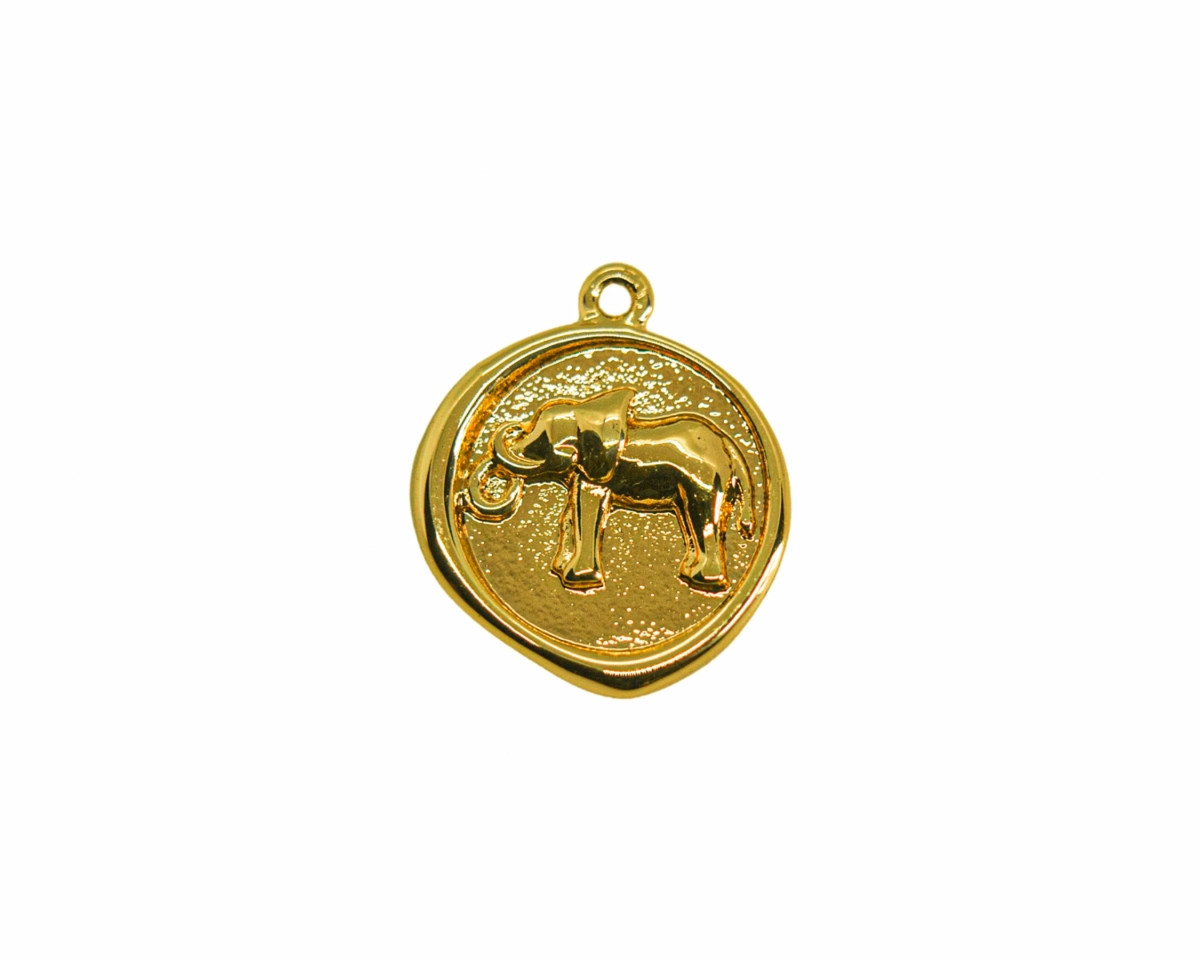 Подвеска слон в круге; цвет золото, 15мм