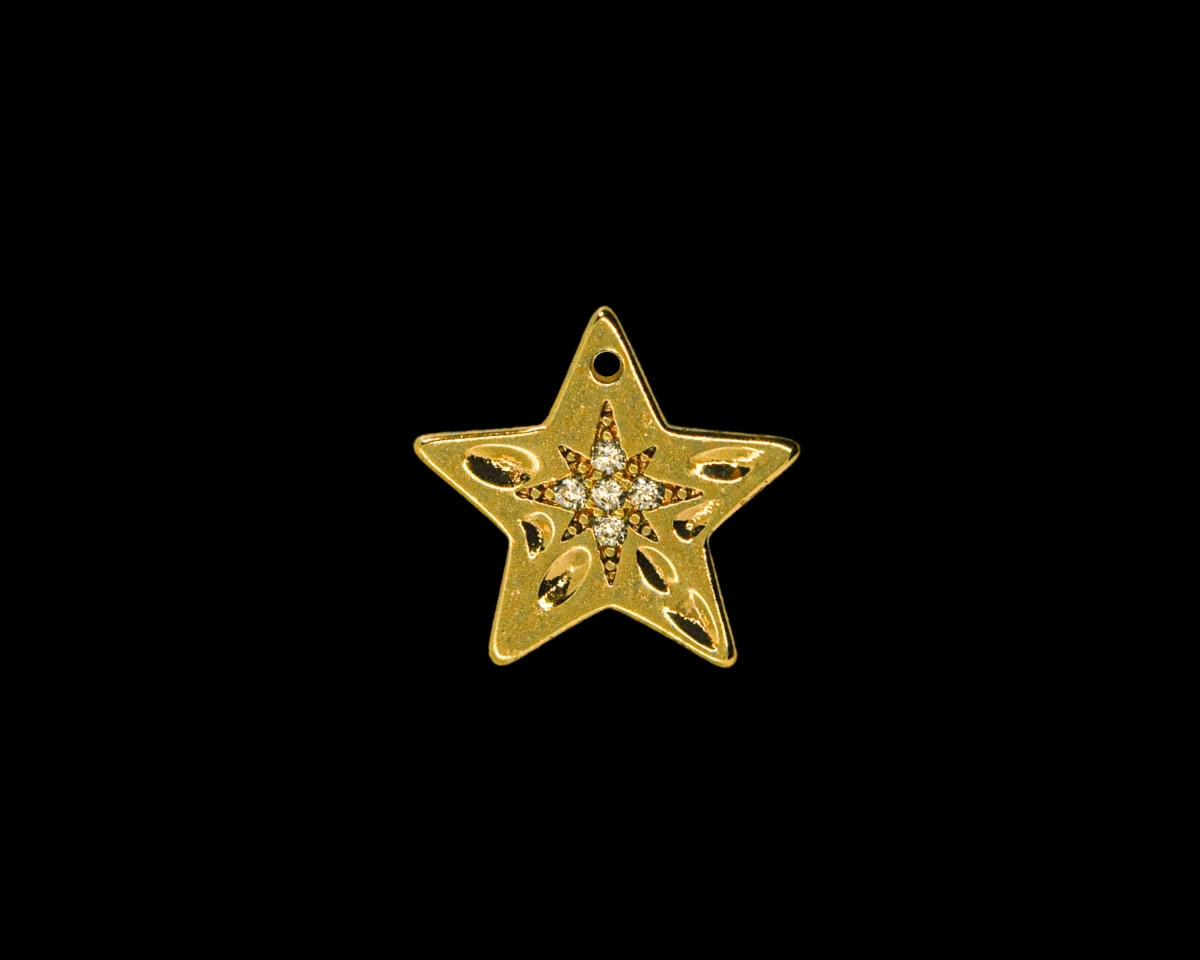 Подвеска звездочка с фианитами; цвет золото, 12мм