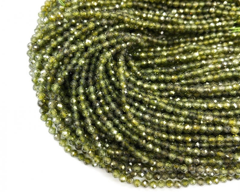 Бусины Циркон натуральный ювелирной огранки размер 4мм цвет зеленый