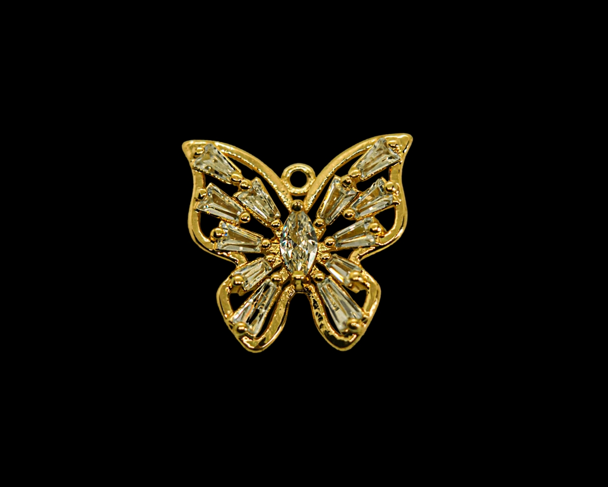 Подвеска бабочка с фианитами; цвет золото, 15мм