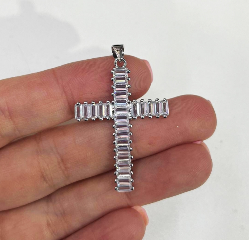 Подвеска Крест с фианитами размер 38*20мм цвет серебро Серебро